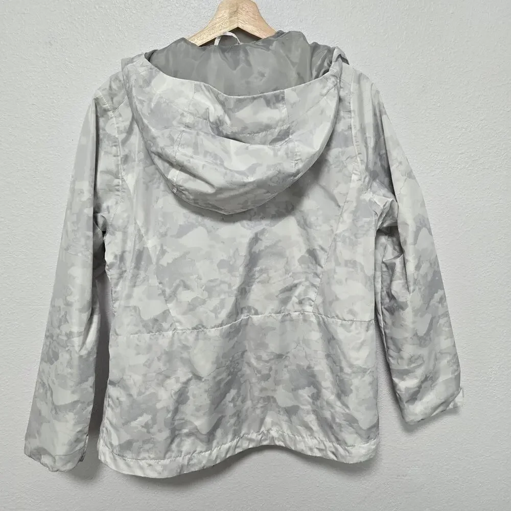 Swiss Alps White Camo Full Zip Packable Windbreaker w Hood Youth‎ Large 12-14